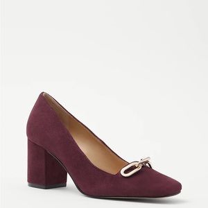 Ann Taylor Chain High Block Heel Suede Pumps